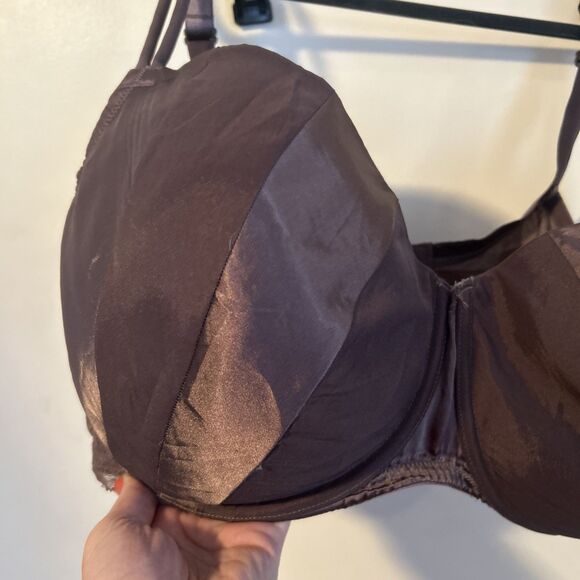 CACIQUE lightly lined T shirt bra sz 44G underwire lace sexy purple delicate - Picture 2 of 10